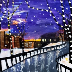 Wintry City Sidewalks with Fence