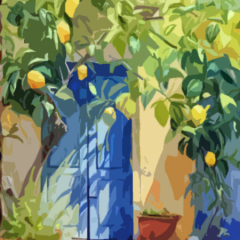 Potted-Lemons-in-Blue-Vase